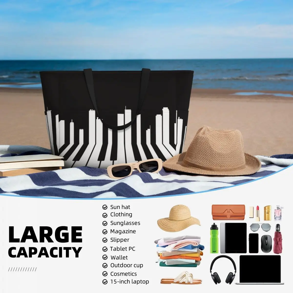 Piano City Music Beach Tote Ba - Yoga Fitness Music recension och pris